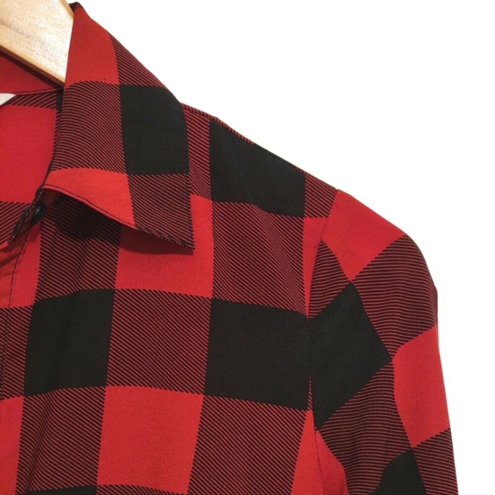 BB Dakota Buffalo Plaid Button Down Tunic Shirt Red Black XS Preppy - Picture 5 of 13